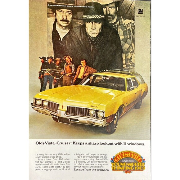 Oldsmobile Vista-Cruiser "Keeps Sharp Lookout with 11 Windows" Vtg Print Ad 1969 - Picture 3 of 3